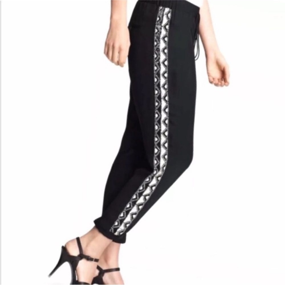 Haute Hippie Black Silk Tux embellished sides Jogger pants